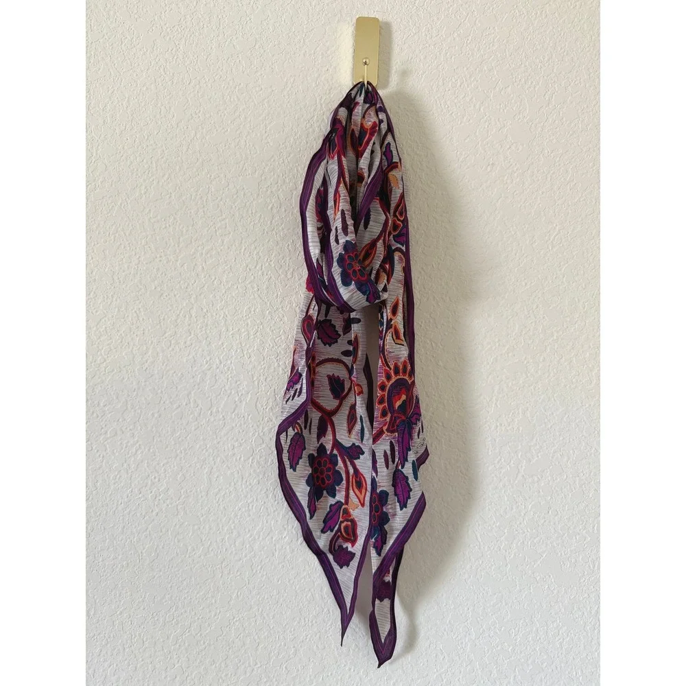 Oscar de la Renta Silk Scarf Purple Floral Print Square Designer Y2K